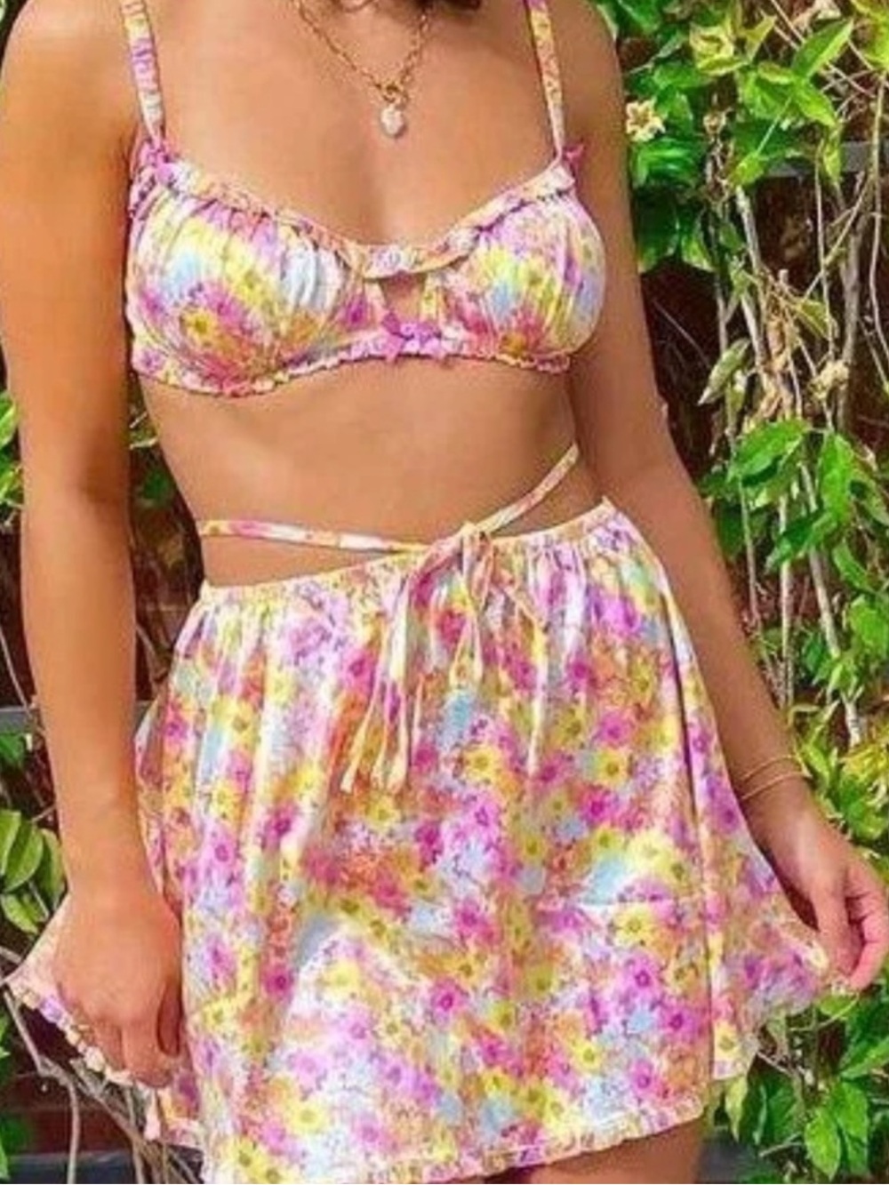 For Love and Lemons Pink Punch Floral Skirt